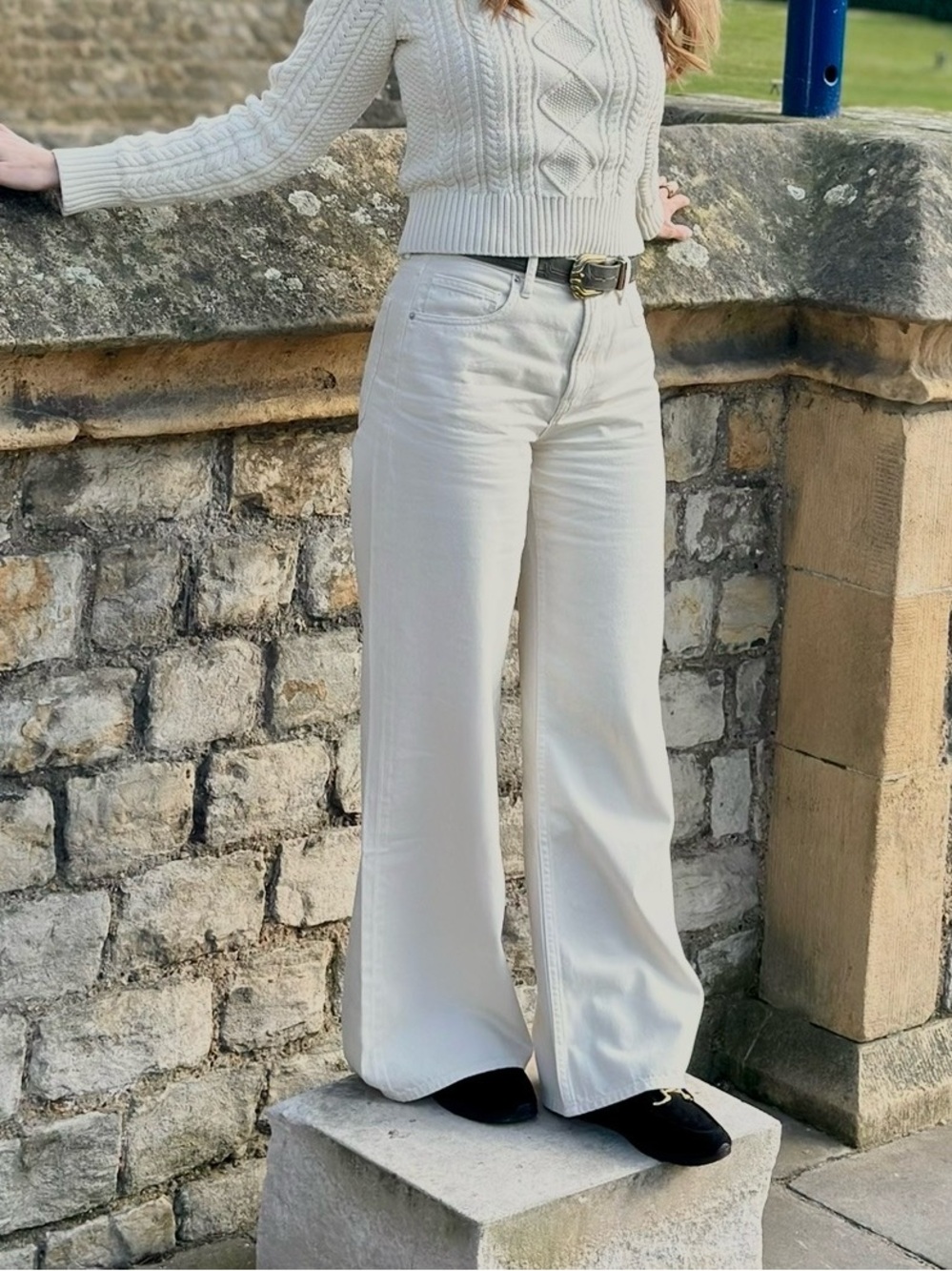Uniqlo wide leg cream jeans